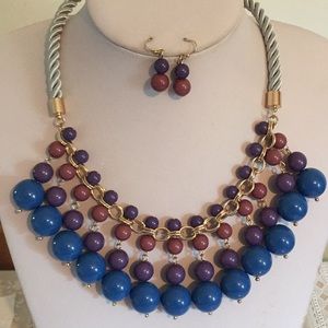 Royal blue purple bead necklace earring set